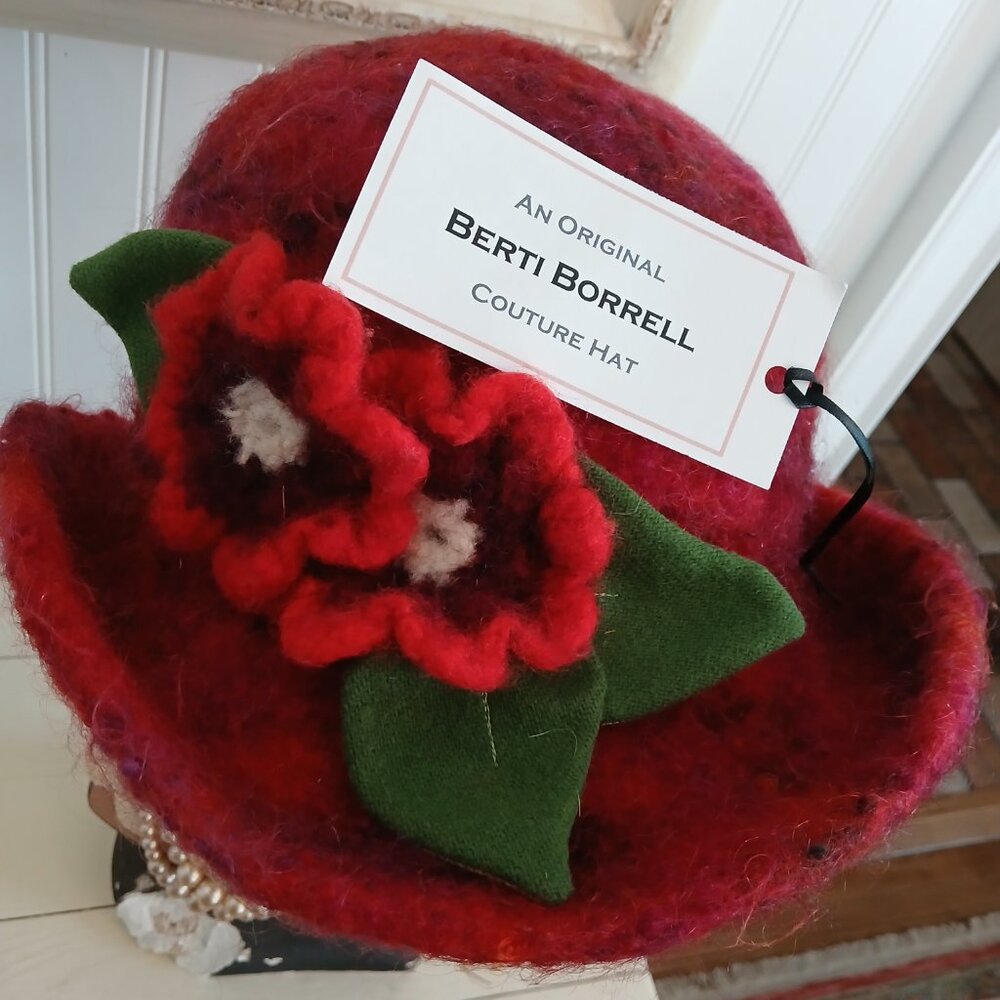 Wool Felt Hat Red Cloche BERTI BORRELL Designer Handmade Original XL